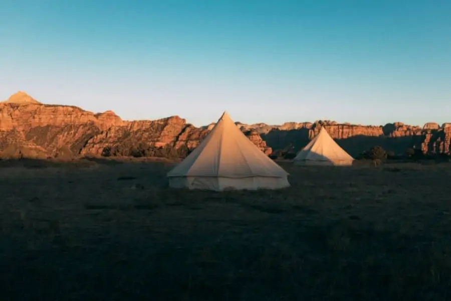 Camping in a canvas tent