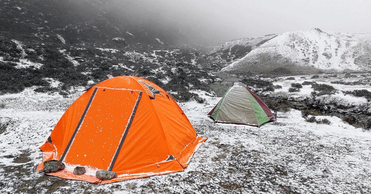 2 tents in a snowy landscape