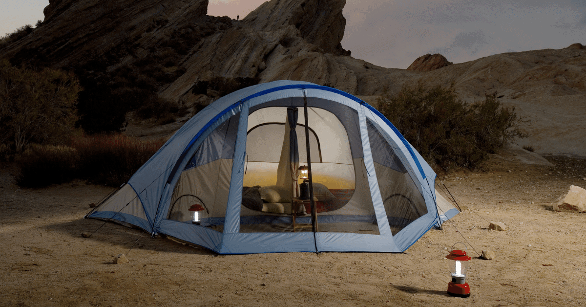 a tent with a screen room