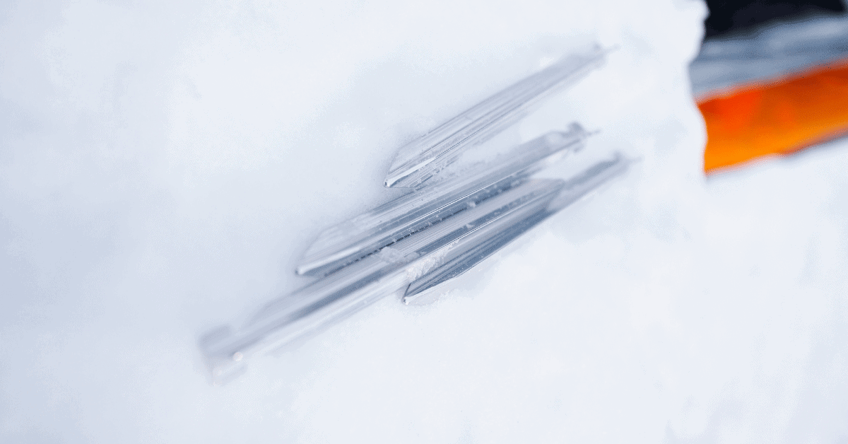tent stakes in the snow