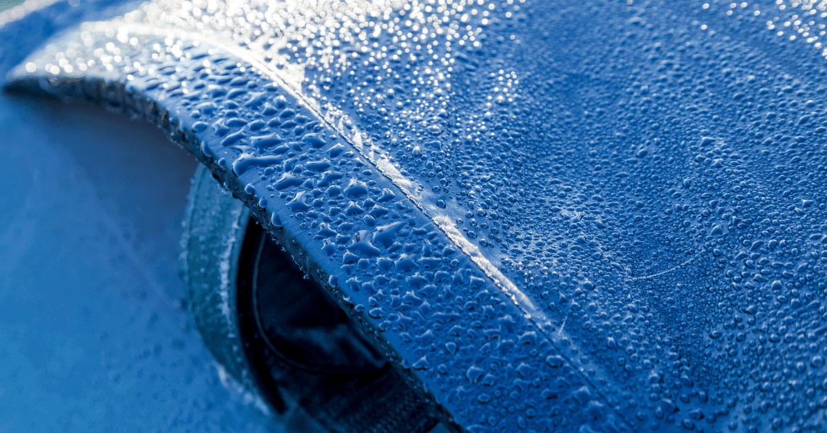 tent seams with water droplets on them