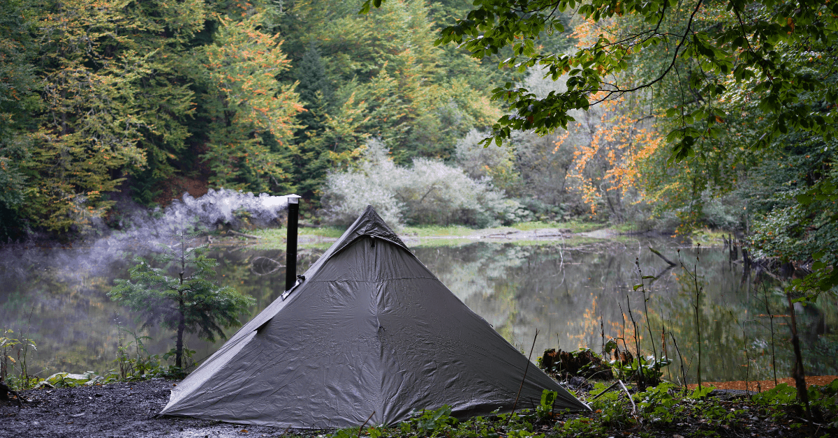 tent with a stove burning