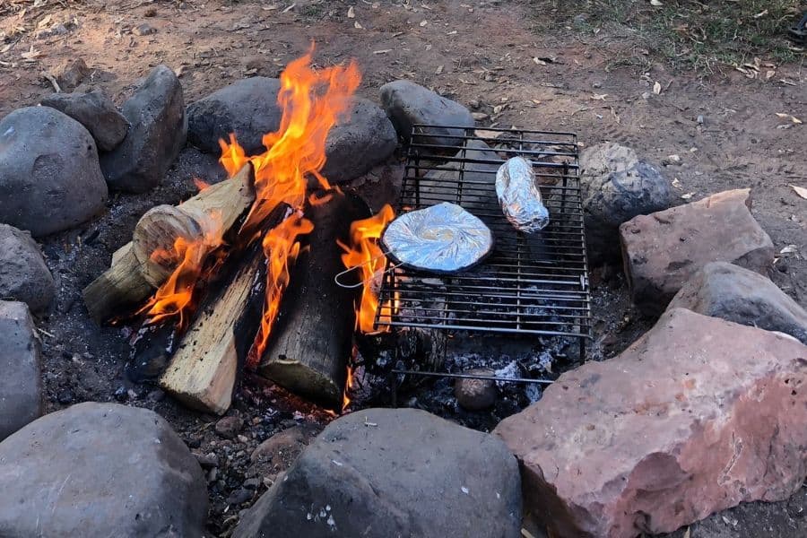 Cooking in foil over an open fire