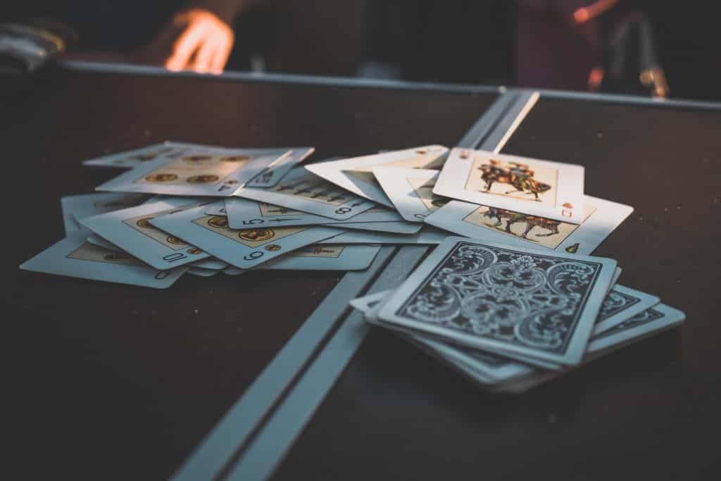cards on a camping table