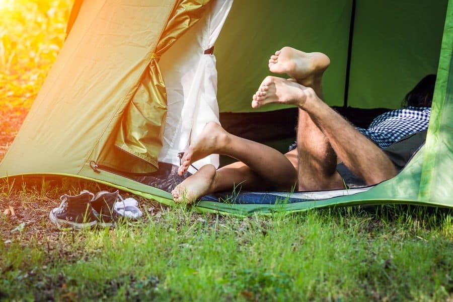 Feet sticking out of tent