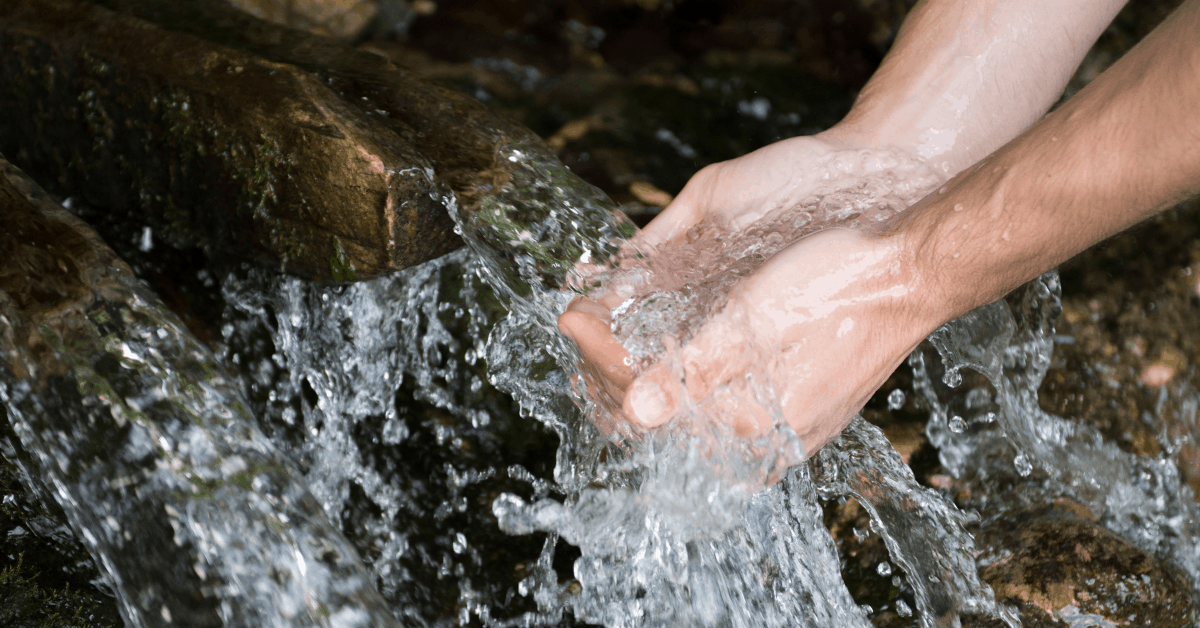 hands catching fresh spring water