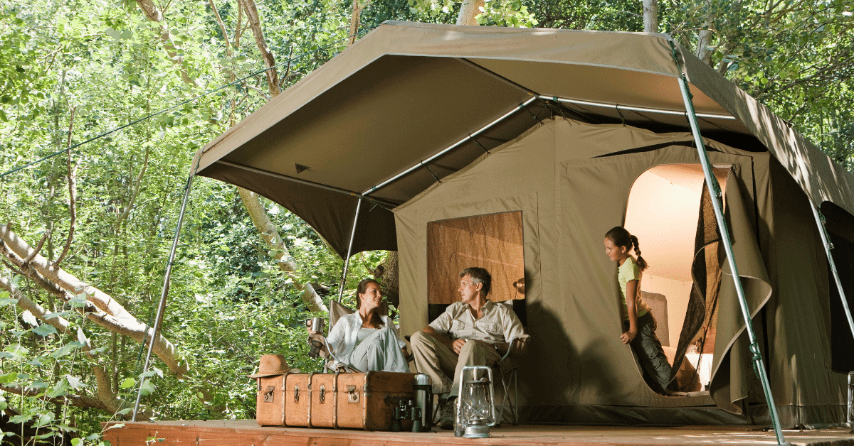 family camping in a poly cotton tent