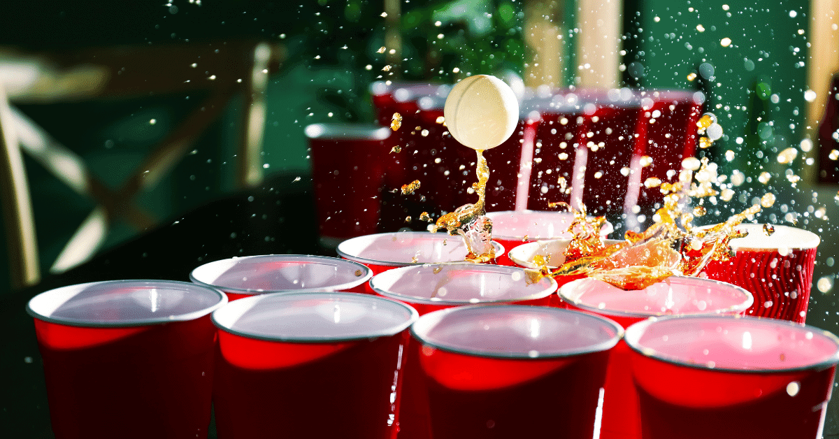 a close up shot of a beer pong ball in action
