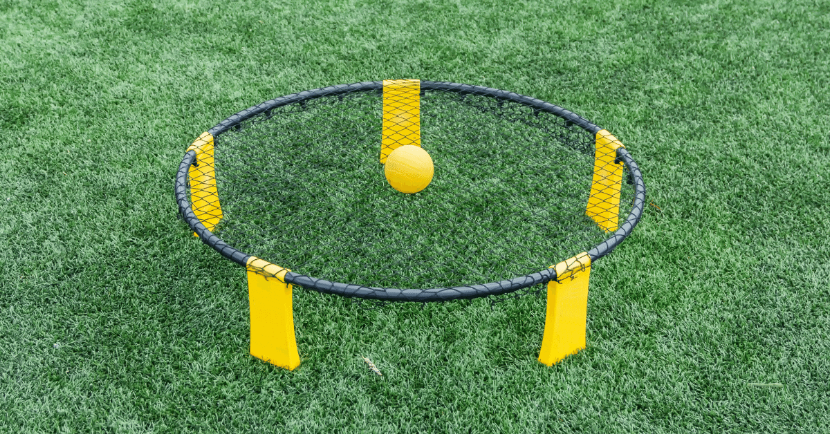 a spikeball trampoline and ball