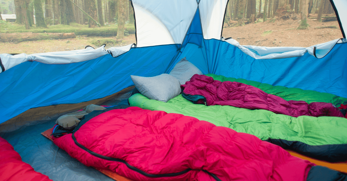 sleeping bags in a tent