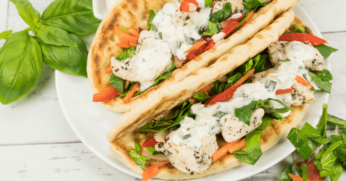 chicken souvlaki wraps with tzatziki