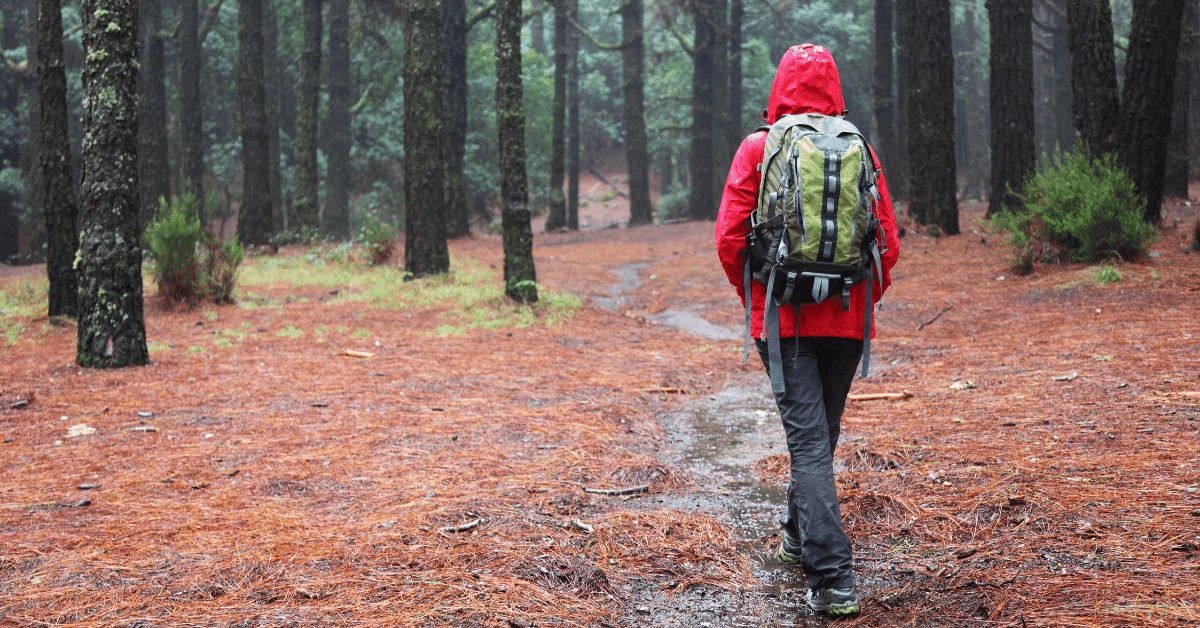 hiker wearing rain gear