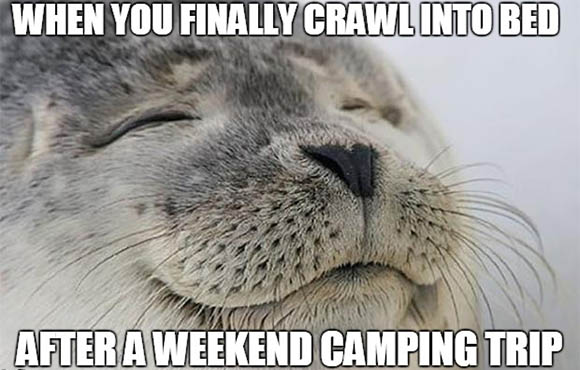 when you finally crawl into bed after a weekend camping trip