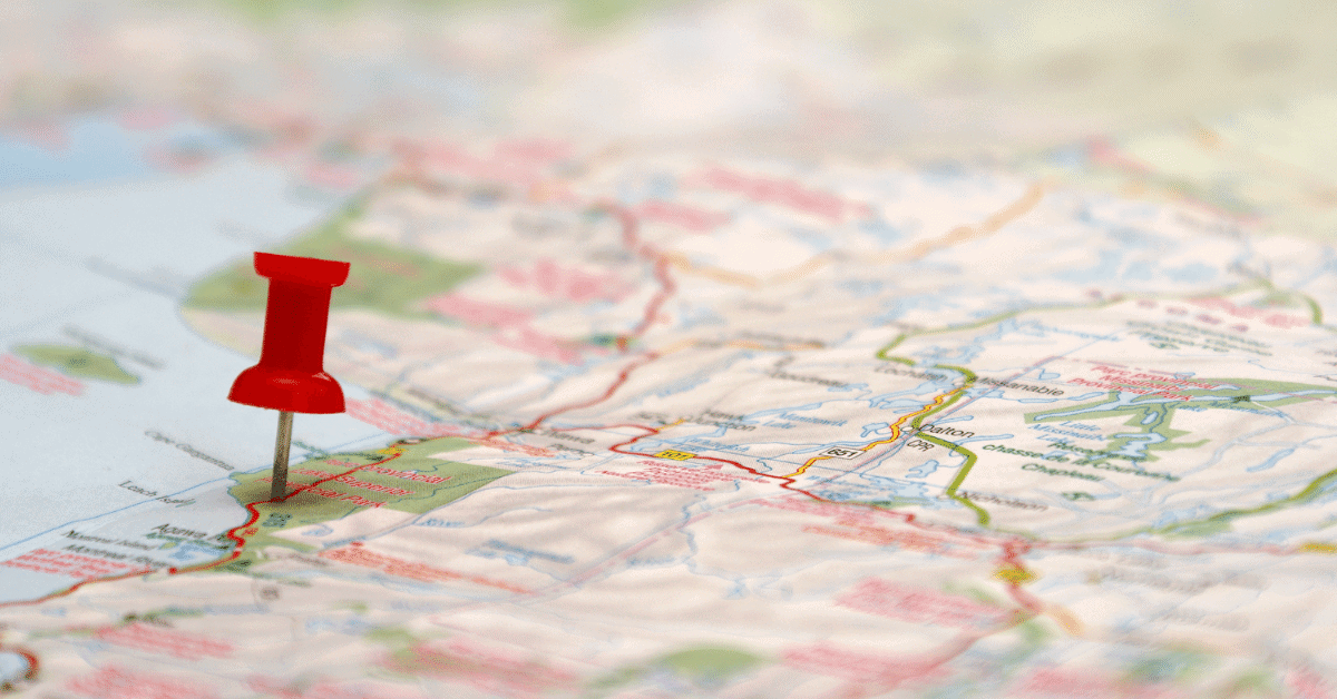 pin on a map pointing to a campsite on lake superior