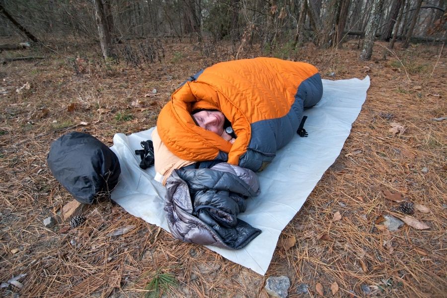 Man in a winter sleeping bag