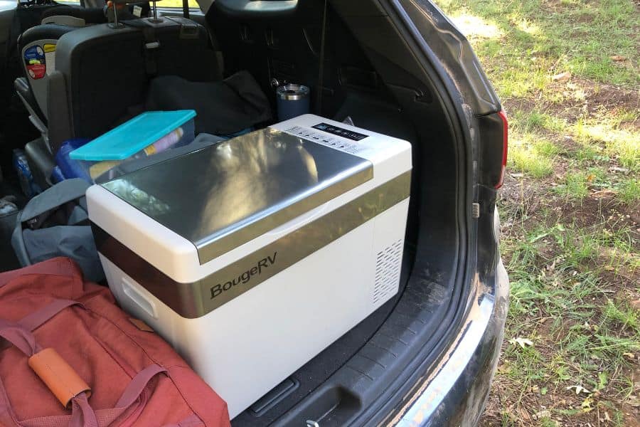 BougeRV 30 Quart Portable Refrigerator in the back of our SUV