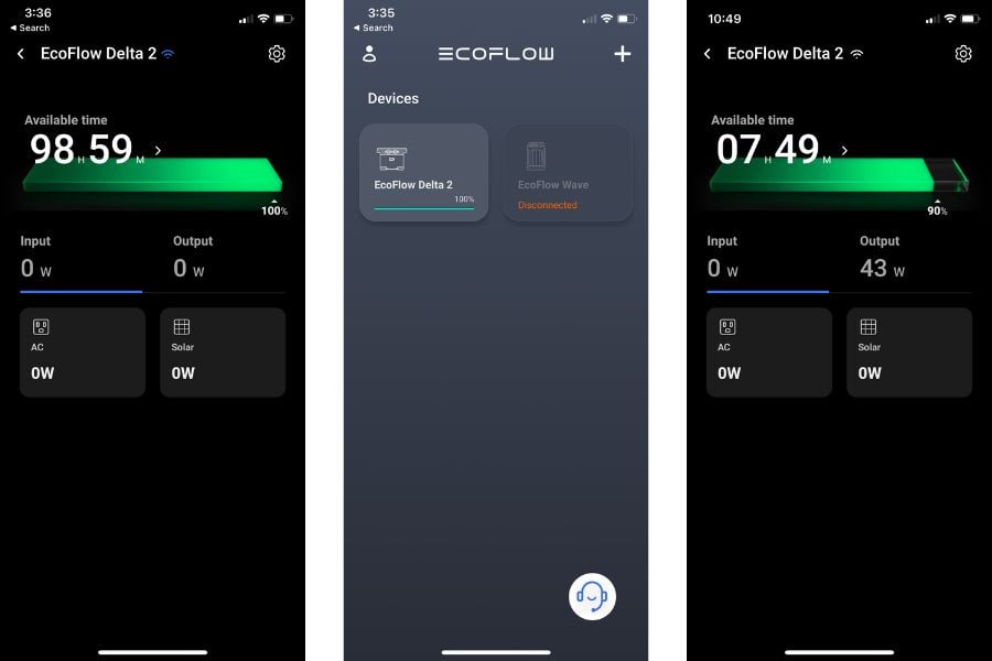 EcoFlow Mobile App Showing DELTA 2 Power Usage