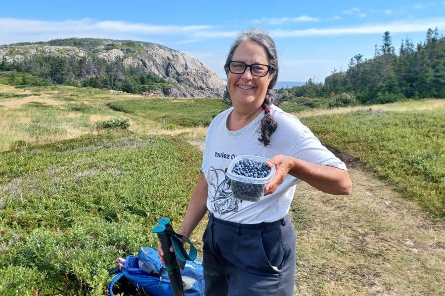 picking blueberries along the trail near Twillingate, Newfoundland Marjorie Turner Hollman