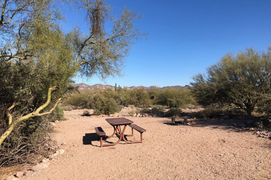 A basic campsite setup at Lost Dutchman State Park in AZ