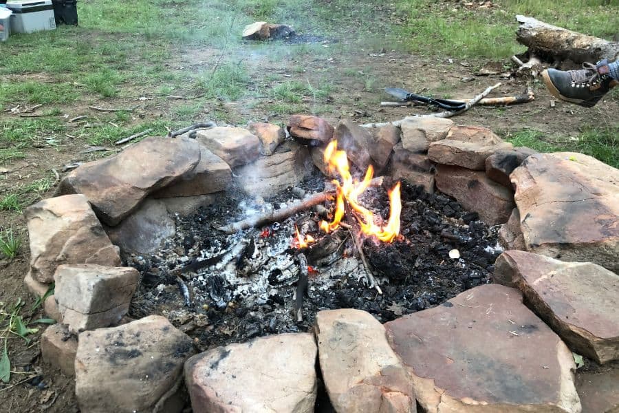 Campfire in Existing Campfire Ring in National Forest