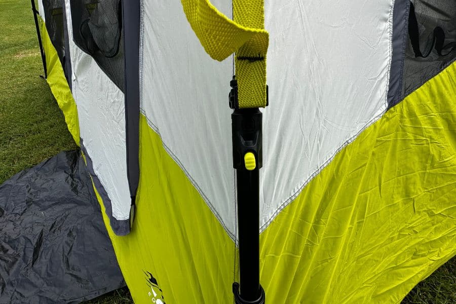 many instant tents like the CORE 6 person have built-in-poles that expand and click into place