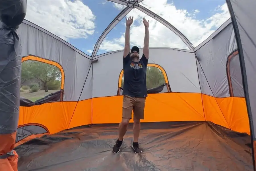 The CORE 11-Person Tent has a huge 7+ foot ceiling height