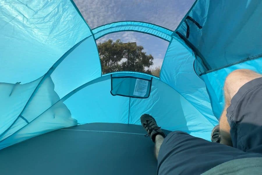 The inside view of a coleman 2 person pop up tent