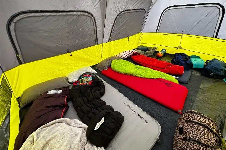 This 10 person instant cabin tent fit 4 people, plus had room for more!