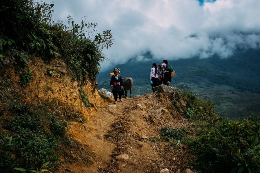 Mountain trail in Peru with rainstorm rolling in.
