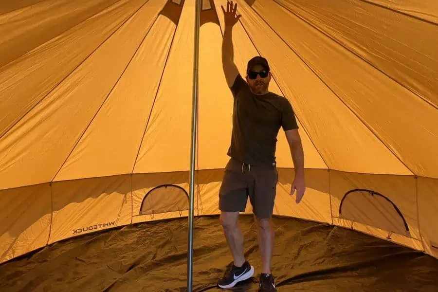The 13' Regatta has a 98-inch peak height that lets ALL adults stand fully upright in the center