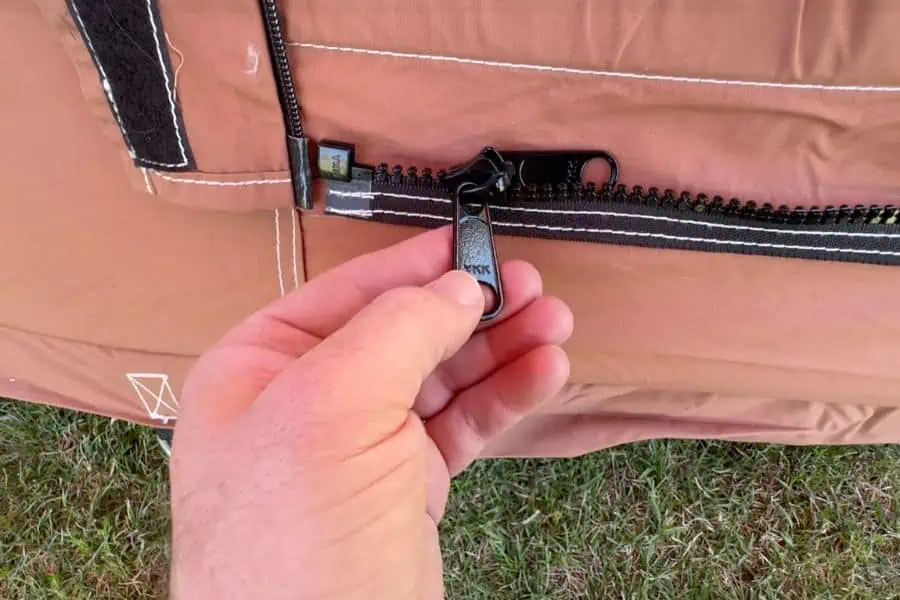 Military-grade YKK zippers throughout the tent