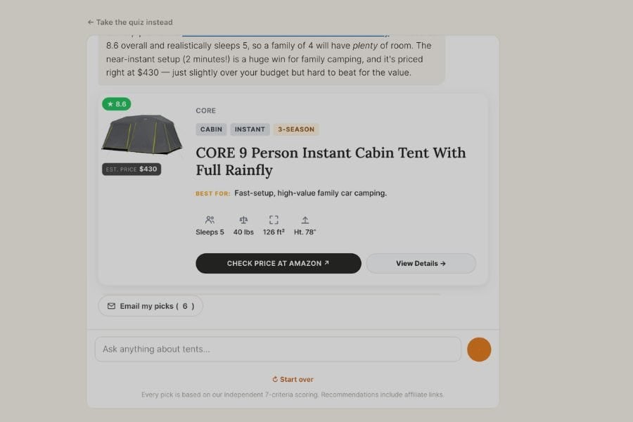 Buscador de tiendas de campaña AI: nuevo en esta actualización